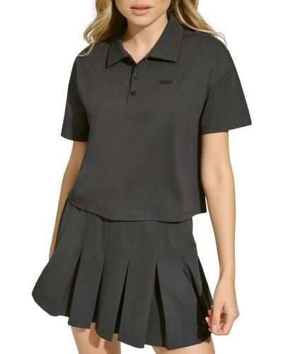DKNY Sport Tech Pique Short-sleeve Cropped Polo Shirt - Black