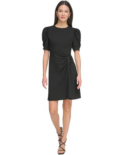 DKNY Puff-sleeve Ruched Dress - Black