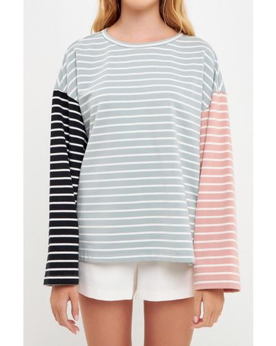 English Factory Striped Color Block Long Sleeve Tee - Gray