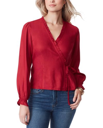 Jessica Simpson Solid Tanya Ruffled Wrap Top - Red