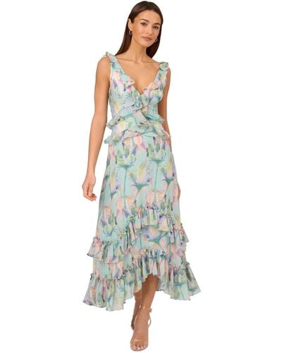 Adrianna Papell Floral-print Ruffled Maxi Dress - Green
