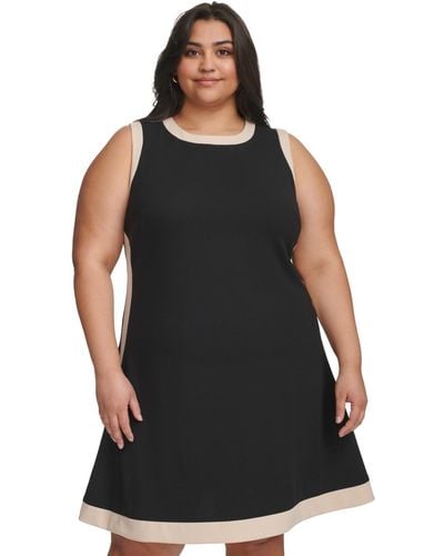 DKNY Plus Size Contrast-trim Sleeveless Dress - Black