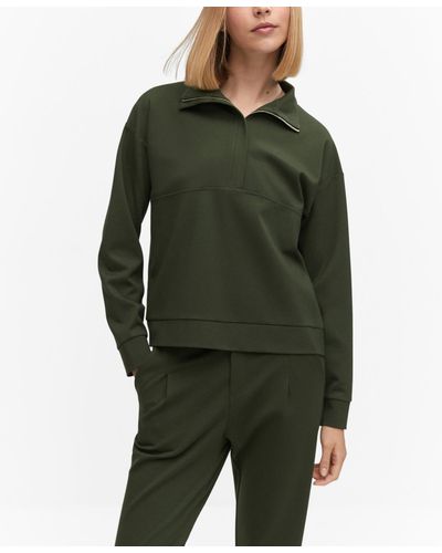 Mango Zipper High Collar Sweater - Green