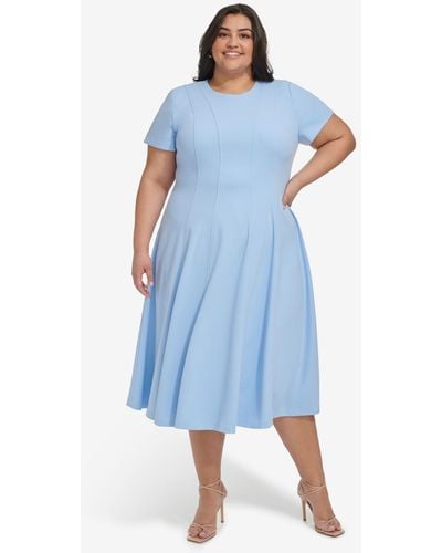 Calvin Klein Plus Size Seamed Fit & Flare Dress - Blue