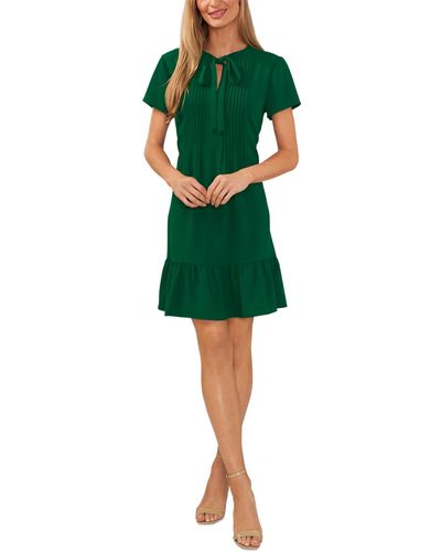 Cece Pintucked Tie-neck Short-sleeve Dress - Green