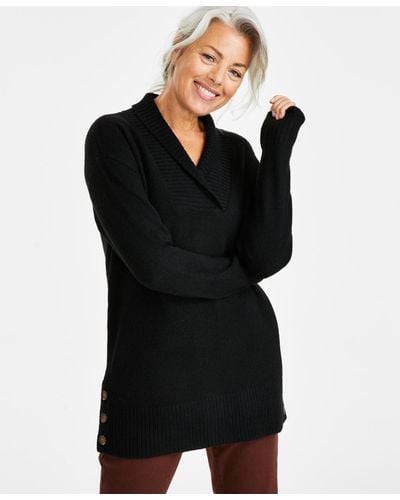 Style & Co. Shawl-collar Tunic Sweater - Black