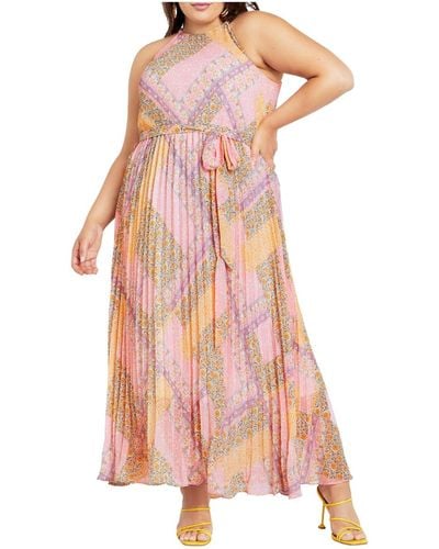 City Chic Plus Size Regina Print Maxi Dress - Pink