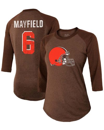 Fanatics Baker Mayfield Cleveland S Player Name Number Tri-blend 3/4 Sleeve Raglan T-shirt - Brown
