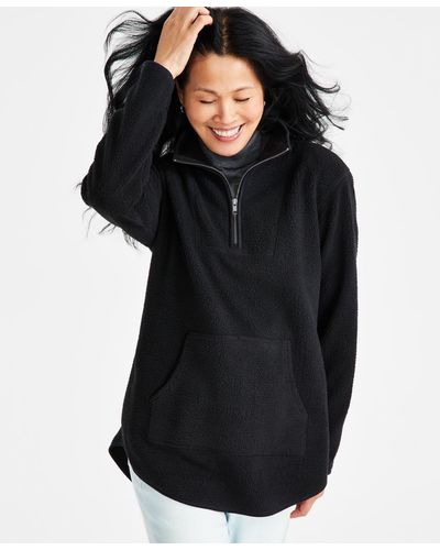 Style & Co. Quarter-zip Sherpa Fleece Pullover - Black
