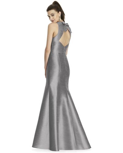 Alfred Sung Bow-back Trumpet Gown - Gray