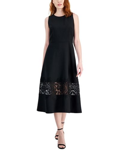 Anne Klein Sleeveless Lace-inset Midi Dress - Black