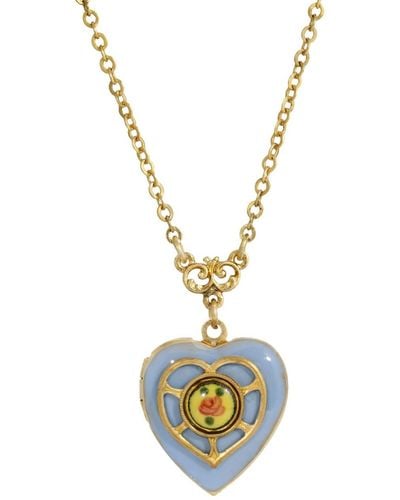2028 Heart Locket Necklace - Blue