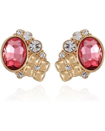 Tahari Tone Rose Glass Stone Clip On Earrings - Pink