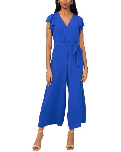 Msk Tie-waist Wide-leg Flutter-sleeve Jumpsuit - Blue
