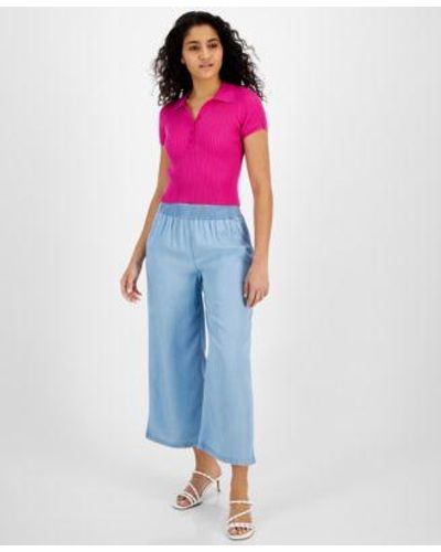 Calvin Klein Petite Ribbed Polo Shirt Wide Leg Pants - Pink