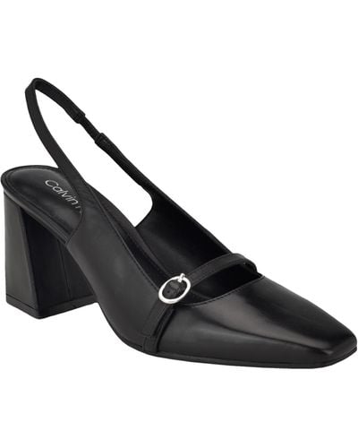Calvin Klein Ellisa Square Toe Block Heel Slingback Pumps - Black