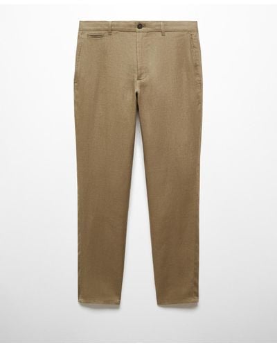 Mango Slim-fit 100% Linen Pants - Natural