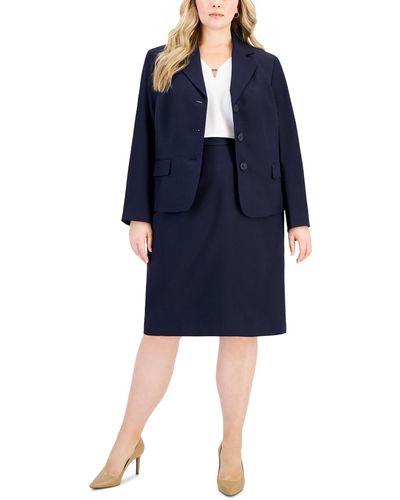 Le Suit Plus Size Button-front Pencil Skirt Suit - Blue