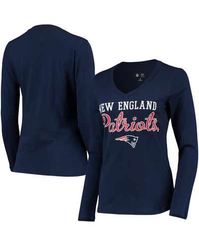 G-III 4Her by Carl Banks New England Patriots Post Season Long Sleeve V-neck T-shirt - Blue