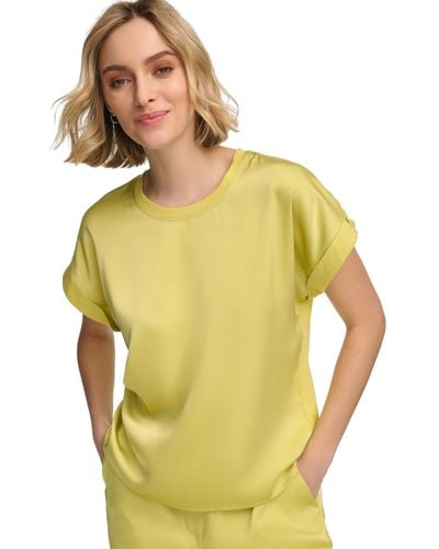 Calvin Klein Short Sleeve Satin Top - Yellow