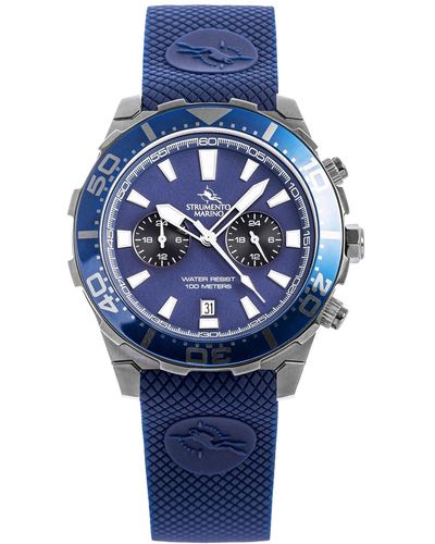 Strumento Marino Dual Time Zone Skipper Blue Silicone Strap Watch 44mm