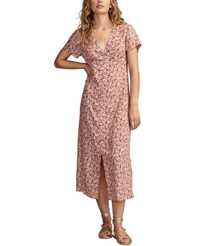 Lucky Brand Floral-print Short-sleeve Button-front Midi Dress - Pink