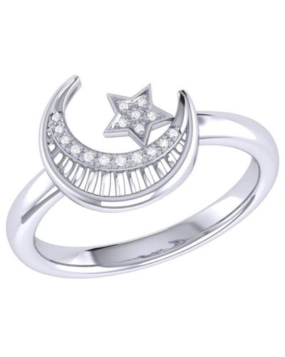LuvMyJewelry Star Kissed Crescent Design Sterling Silver Diamond Ring - White