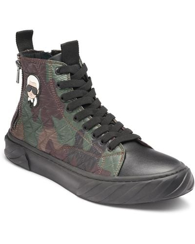 Karl Lagerfeld Quilted Camo Double Back Zip High Top With Karl Head Patch Sneaker - Black