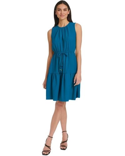 Calvin Klein Crewneck Sleeveless A-line Dress - Blue