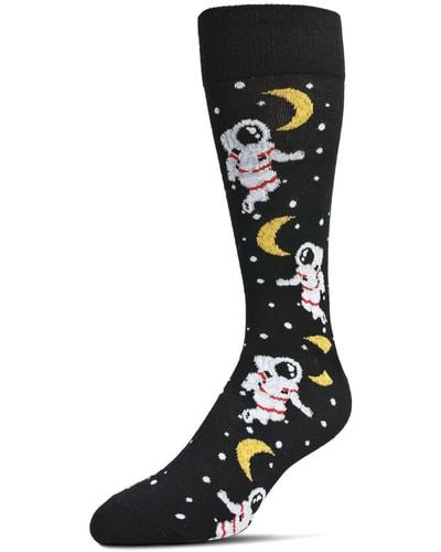 Memoi Stellar Moonwalk Astronaut Novelty Crew Socks - Black