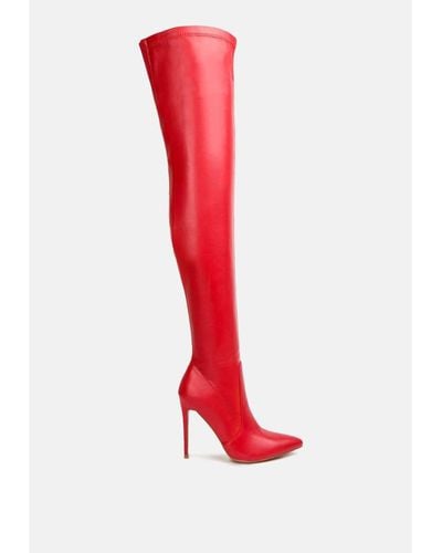 LONDON RAG Gush Over Knee Heeled Boots - Red