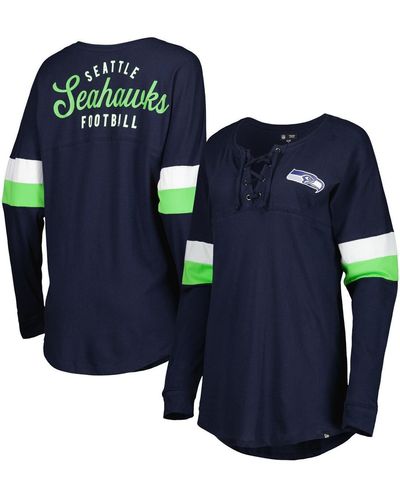 KTZ College Seattle Seahawks Athletic Varsity Lace-up Long Sleeve T-shirt - Blue