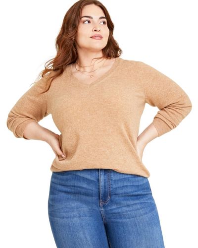 Charter Club Plus Size V-neck 100% Cashmere Sweater - Natural