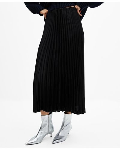 Mango Pleated Midi Skirt - Black
