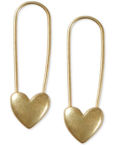 Lucky Brand Tone Heart Safety Pin Drop Earrings - Metallic