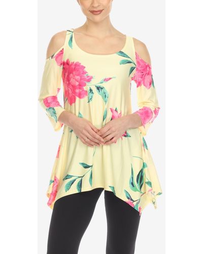 White Mark Floral Printed Cold Shoulder Tunic Top - Natural