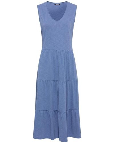 Olsen 100% Cotton Sleeveless Tiered Midi Dress - Blue