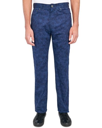 Society of Threads Regular-fit Stretch Paisley Pants - Blue