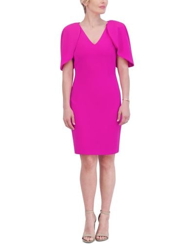 Jessica Howard Petite Draped-sleeve V-neck Sheath Dress - Pink