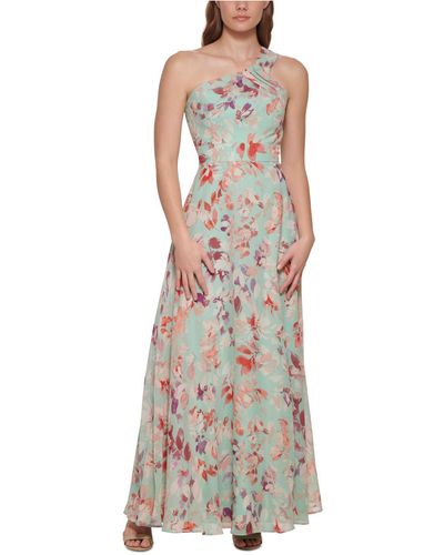 Eliza J Gown Style Printed Chiffon Sleeveless Asymetrical One Shoulder Dress - Multicolour
