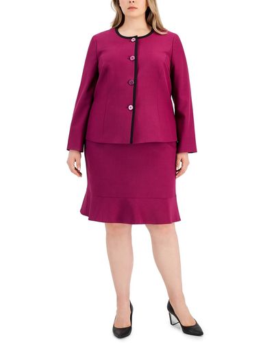 Le Suit Plus Size Framed Collarless Jacket & Flounce-hem Skirt - Pink