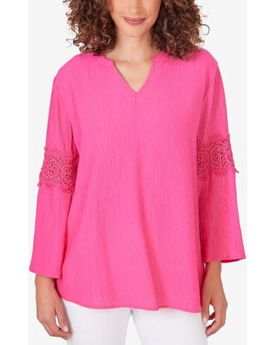 Ruby Rd. Petite Lace-embellished Top - Pink
