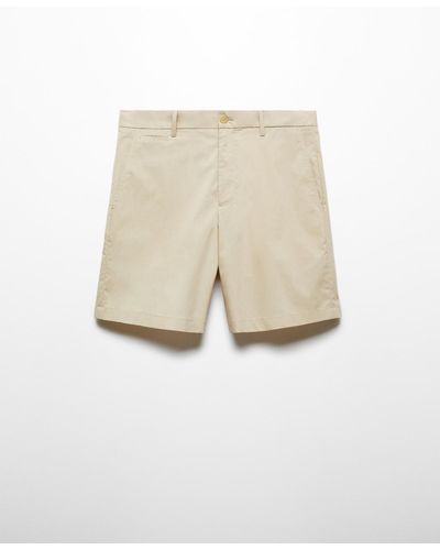 Mango Slim Fit Cotton Bermuda Shorts - Natural