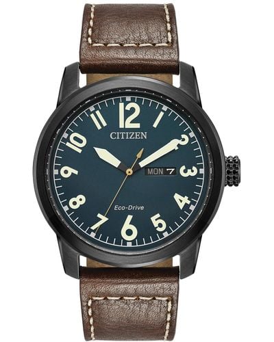 Citizen Eco-drive Military Brown Leather Strap Watch 42mm Bm8478-01l