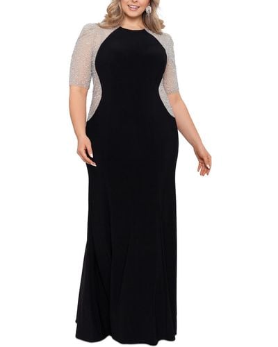 Xscape Plus Size Mixed-media Rhinestone-embellished Gown - Black