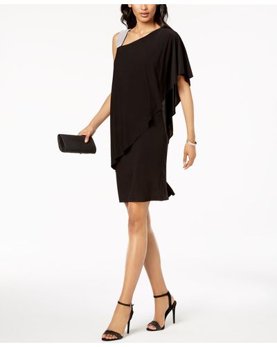 R & M Richards One-shoulder Rhinestone-embellished Dress - Black