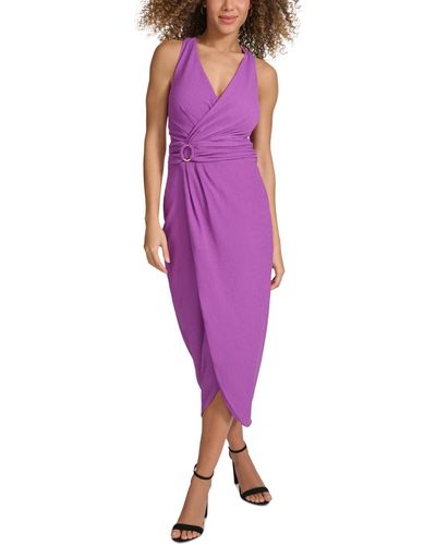 Siena Jewelry Faux-wrap Midi Dress - Purple