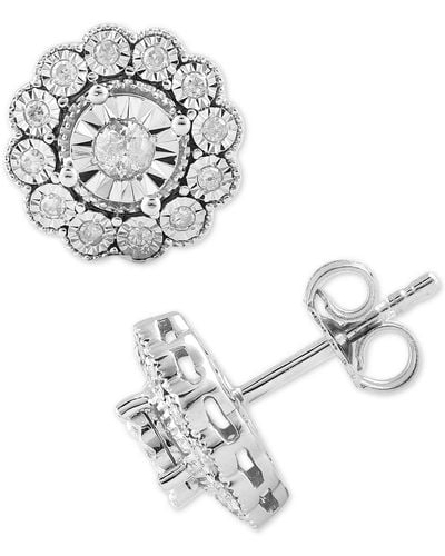 Macy's Diamond Flower Stud Earrings (1/3 Ct. T.w. - Metallic