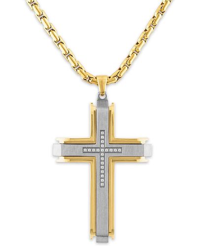 Macy's 1/10 Carat Diamond Cross Pendant 22" Chain - Metallic