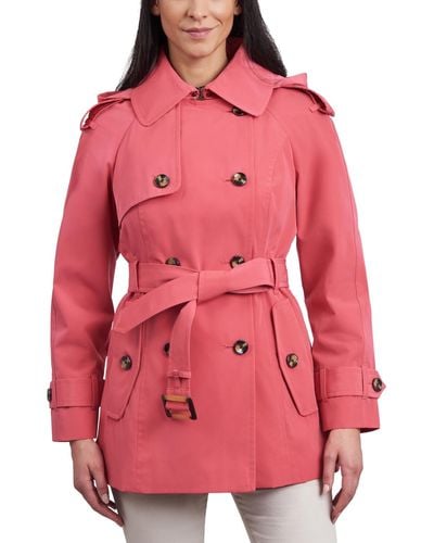 London Fog Double-breasted Belted Trench Coat - Red